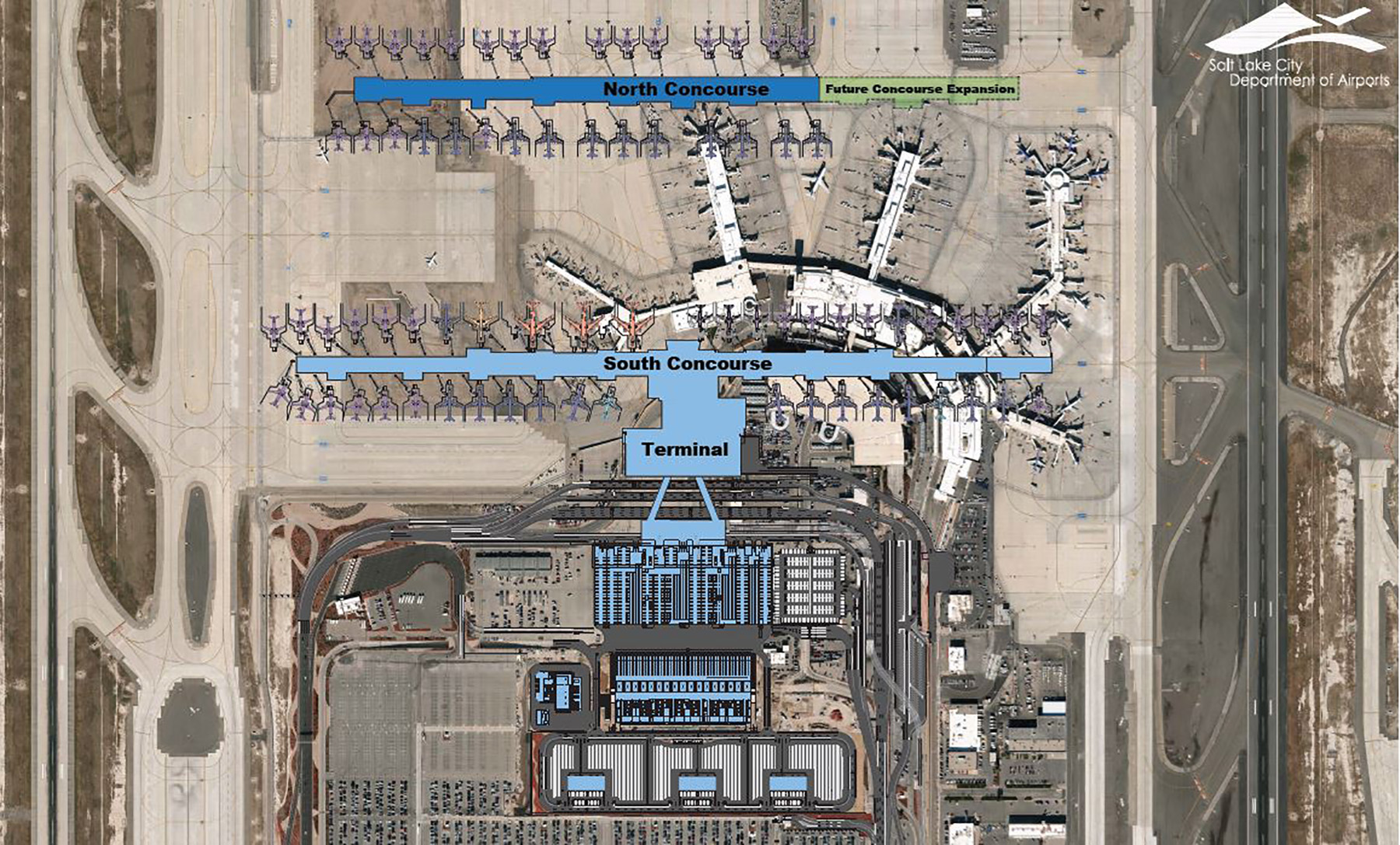 map shows old and new terminal construction design