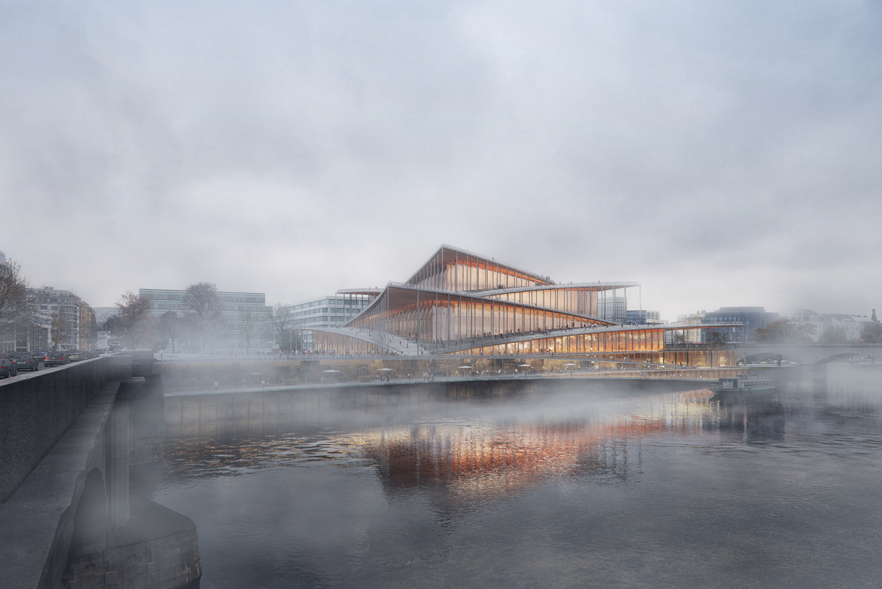 exterior from bridge in the fog