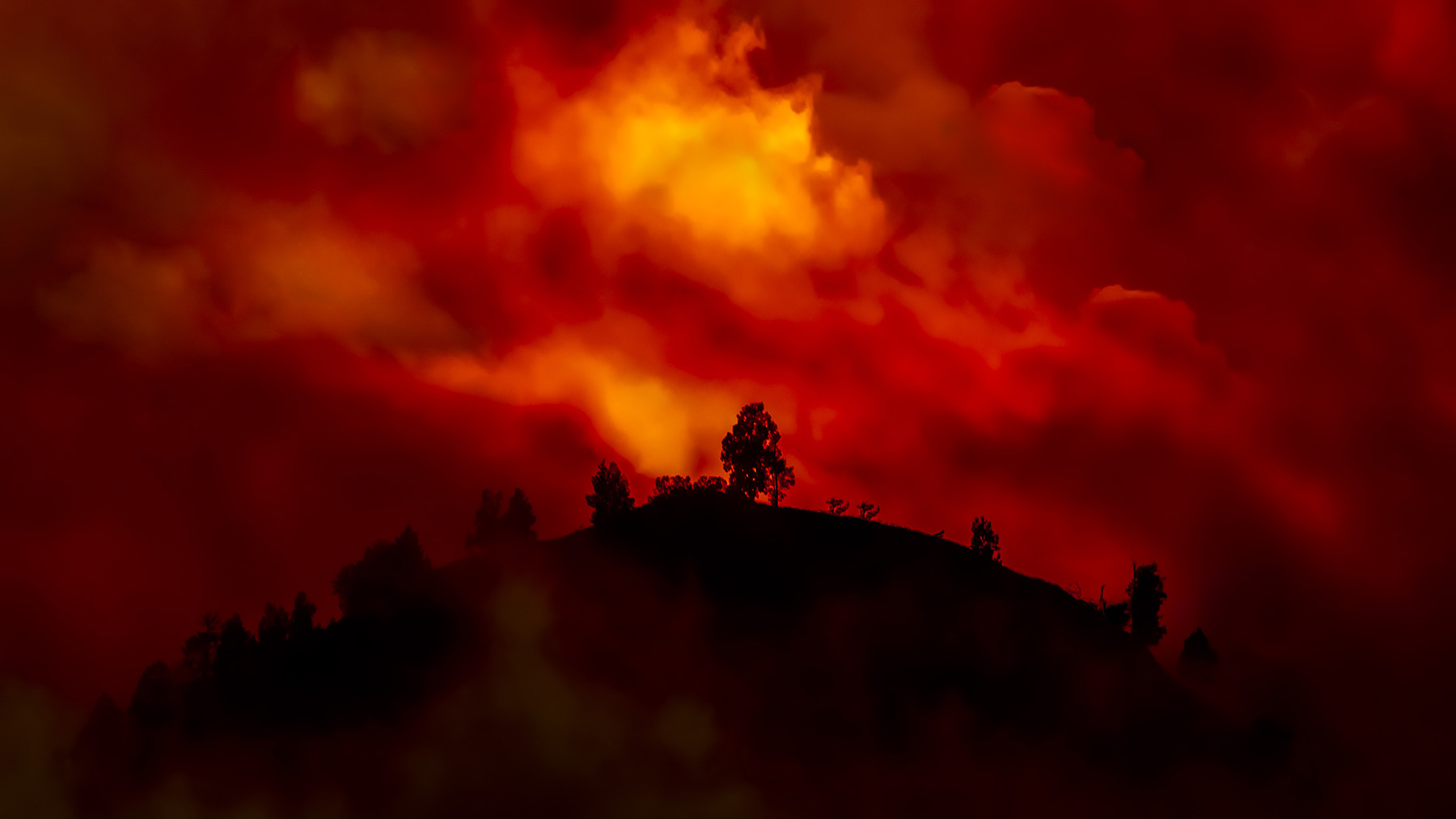 Landscape on fire at night