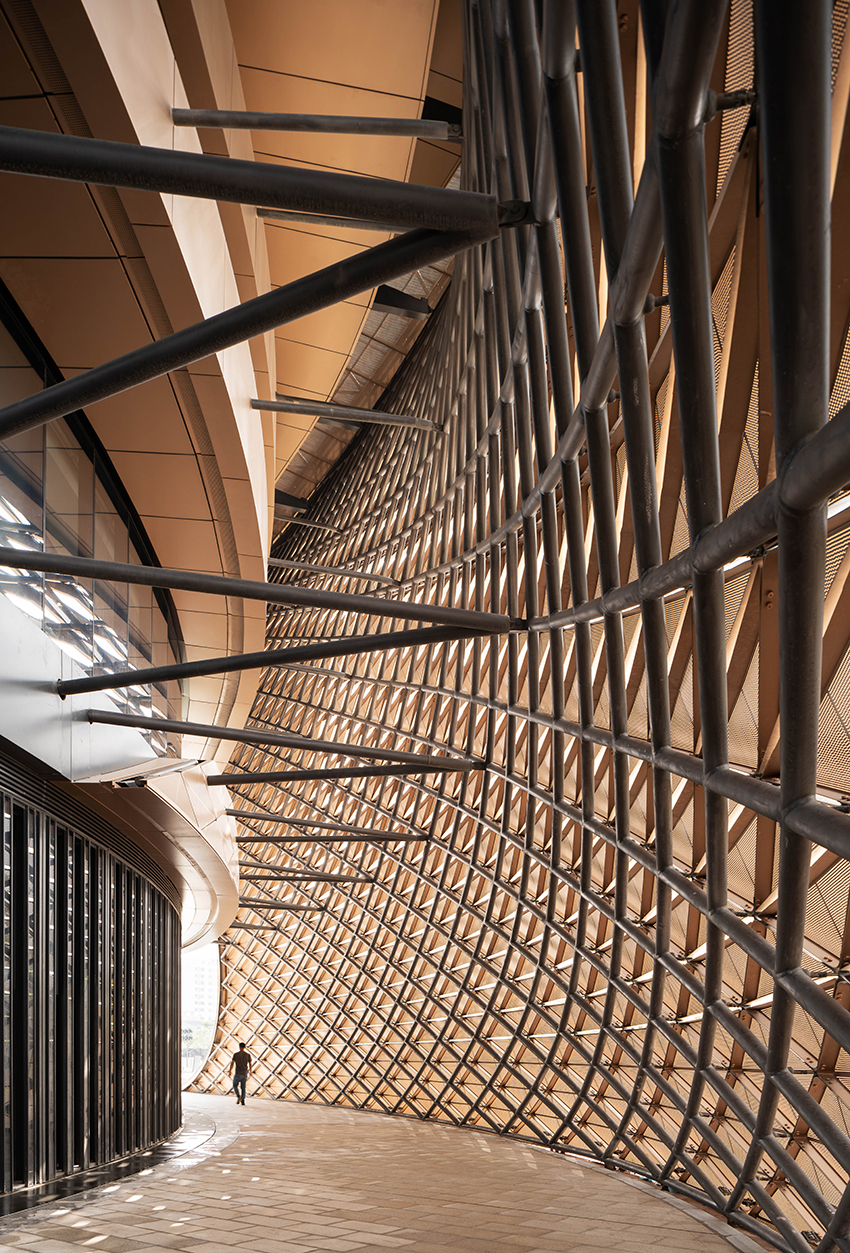 walkway on the interior side of the exterior shading