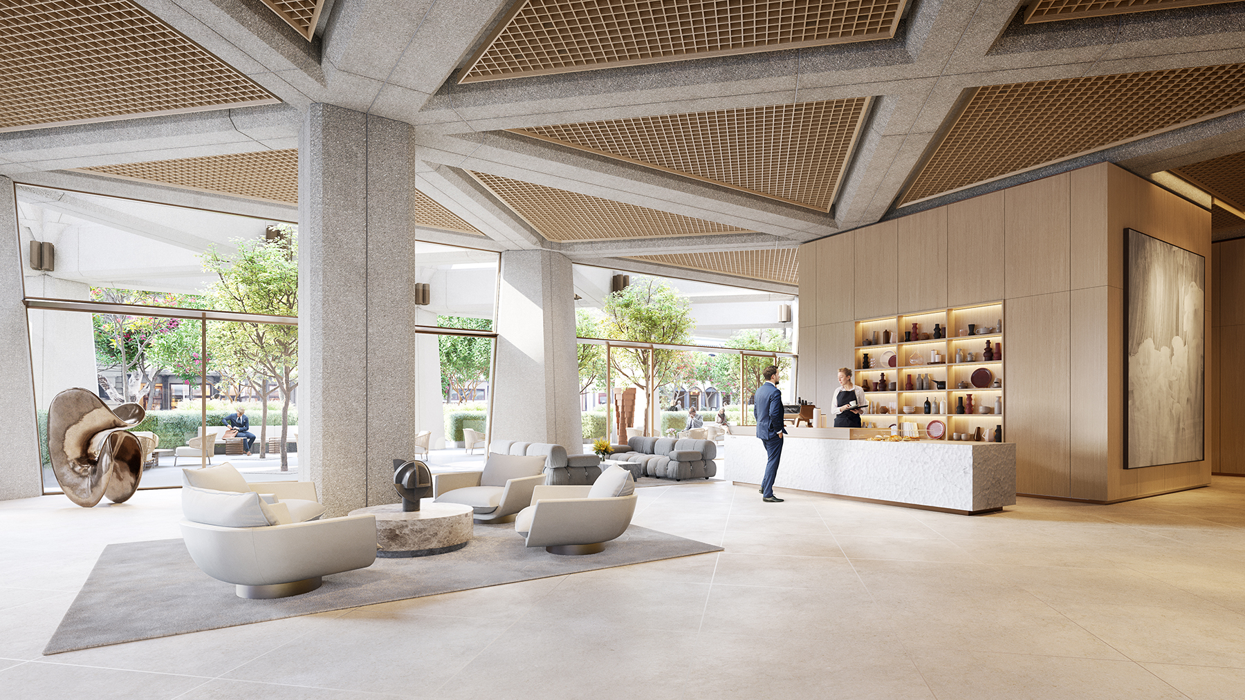 INTERIOR LOBBY SHOWING EXTERIOR WALL AND STRUCTURAL ELEMENTS