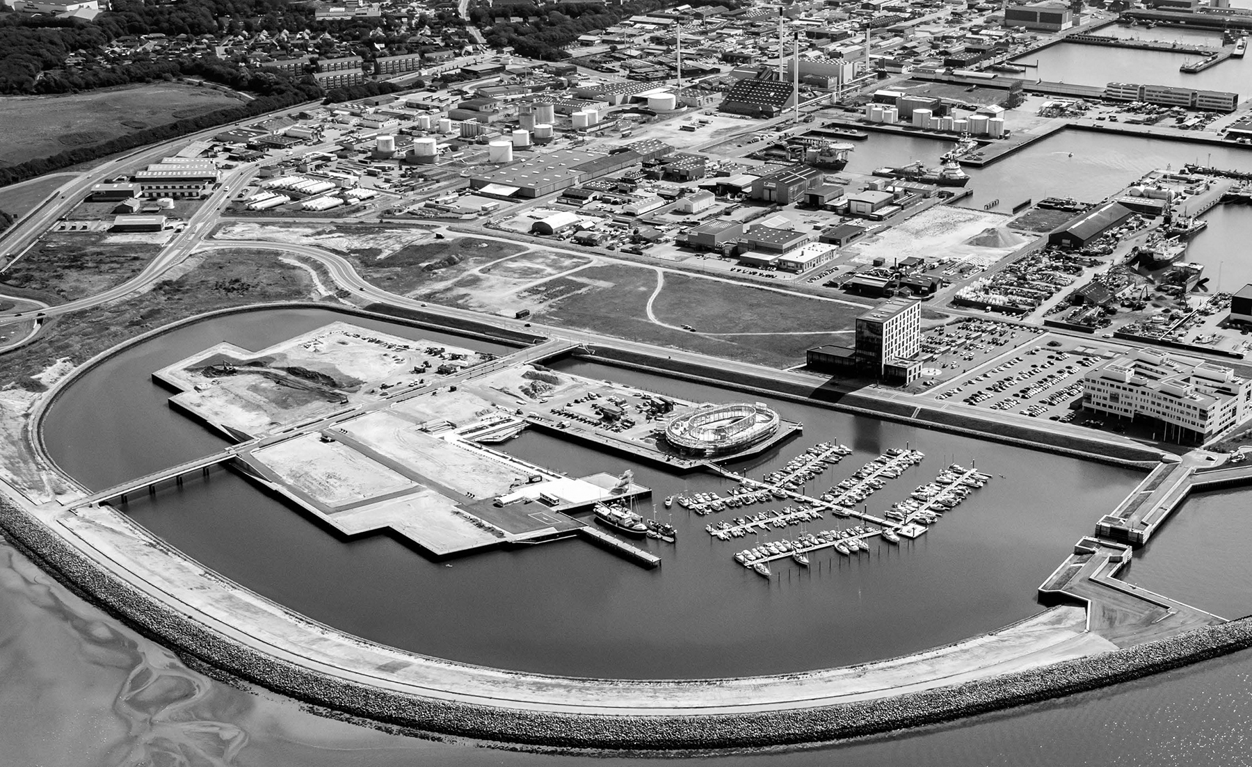 aerial of human-made island