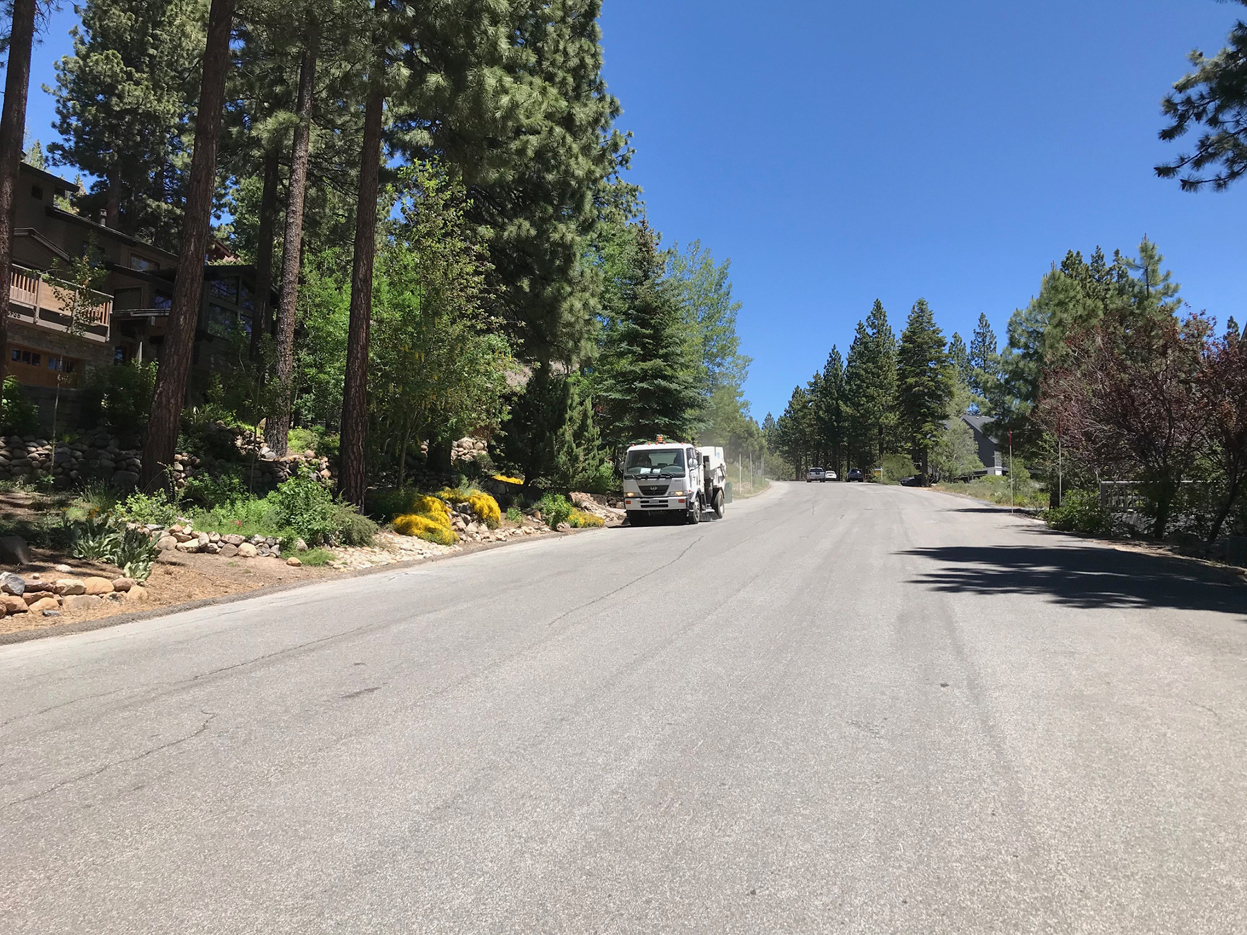 Routine sweeping of roadways has helped reduce fine sediment particle loadings to Lake Tahoe considerably. (Photograph courtesy of Washoe County, Nevada) 