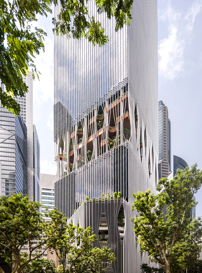 Futuristic-looking buildings, such as the recently opened CapitaSpring biophilic tower in Singapore, make cameo appearances in Westworld. (Image courtesy Finbarr Fallon)