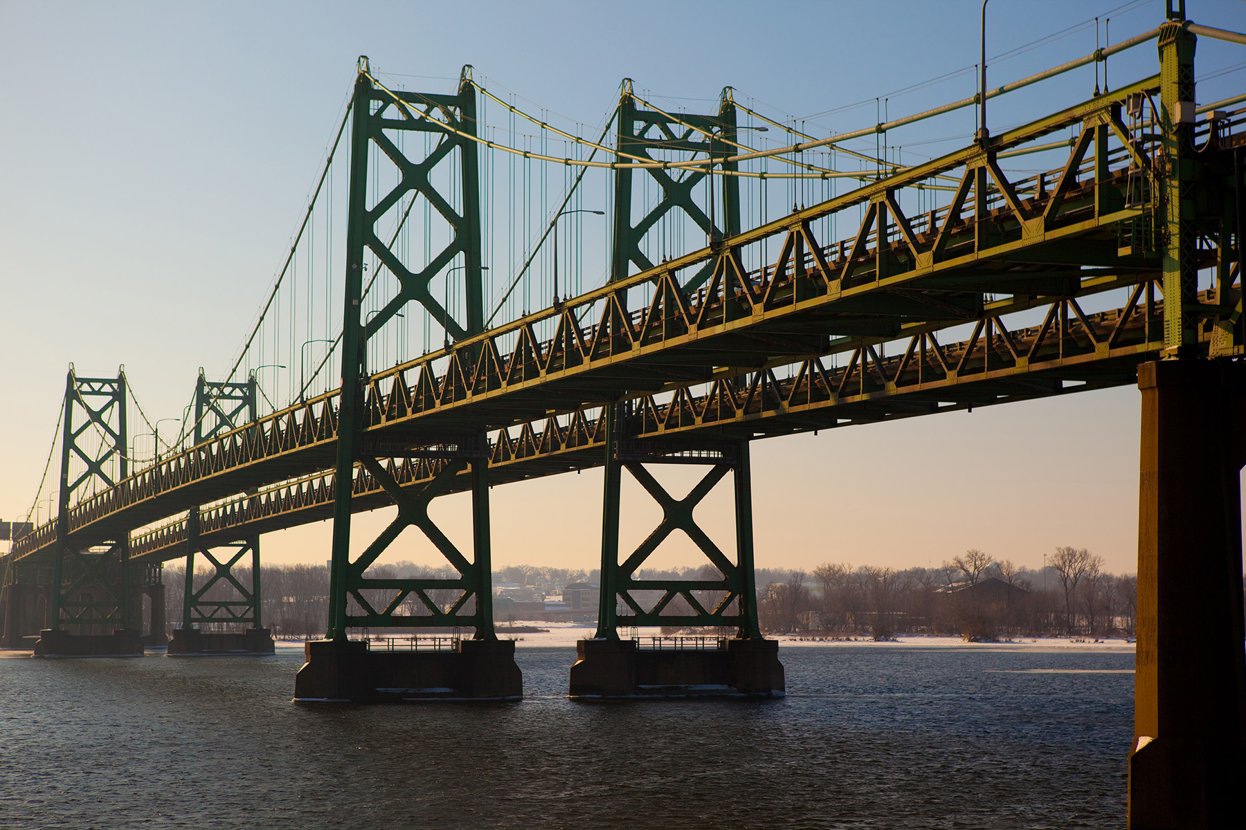 A twin-span bridge is shown