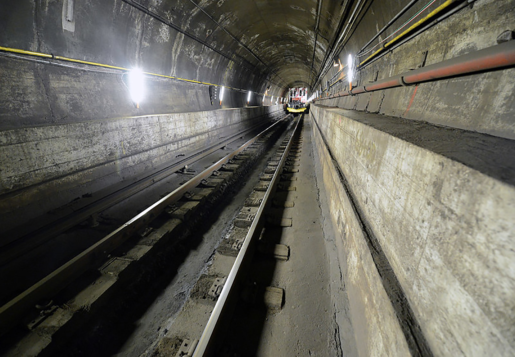 interior shot of a subway tunnel showing the track and walls