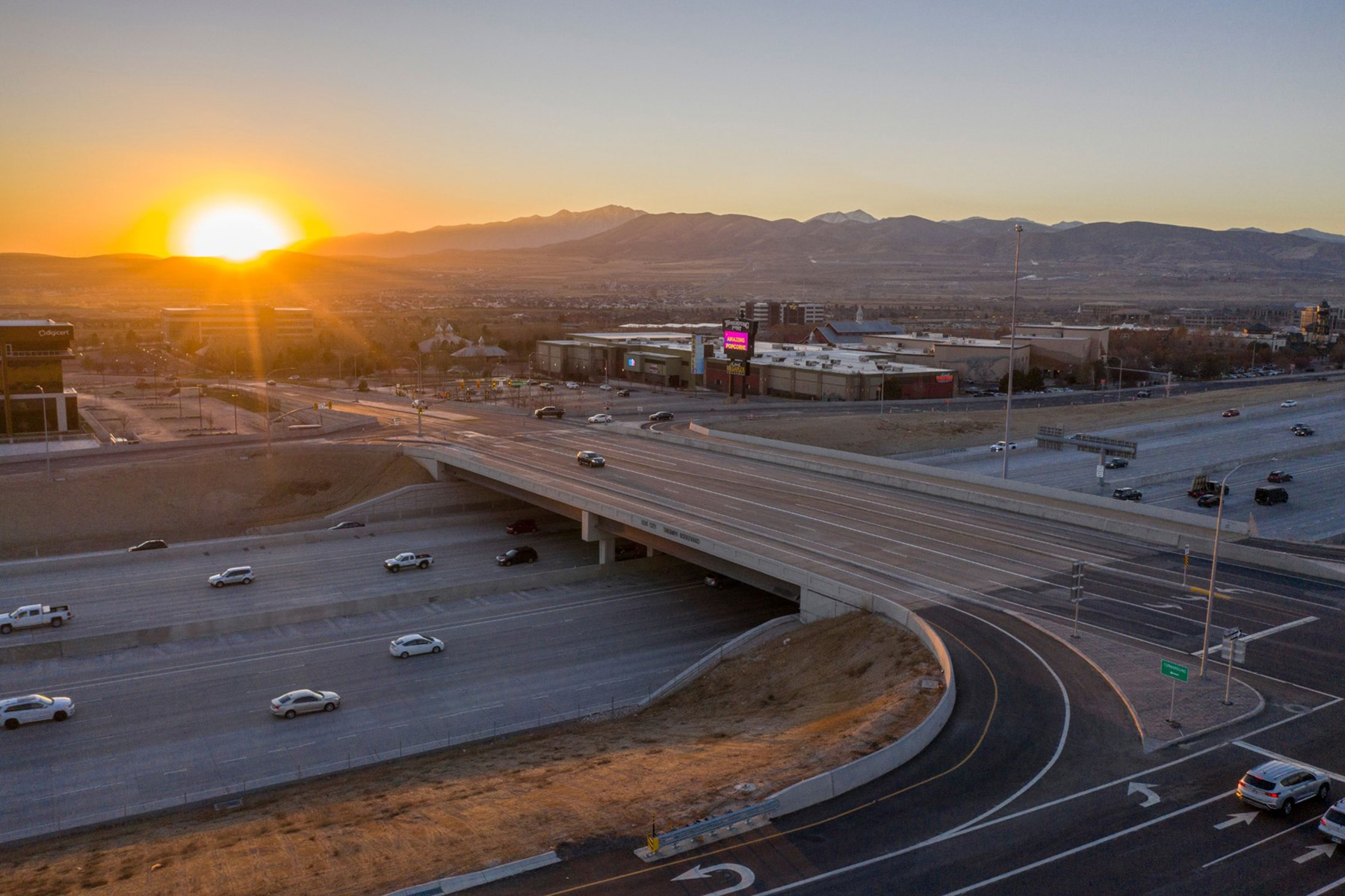 Highway and overpass are shown.