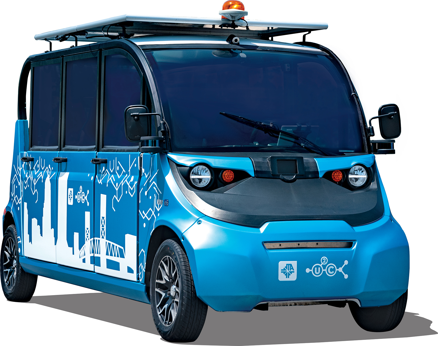 The six-seater, solar-powered GEM Polaris is one of eight vehicles from five different platforms that the JTA has tested. Other options have included vehicles from Navya and Local Motors, the latter of which shut down. (Image courtesy of Jacksonville Transportation Authority)