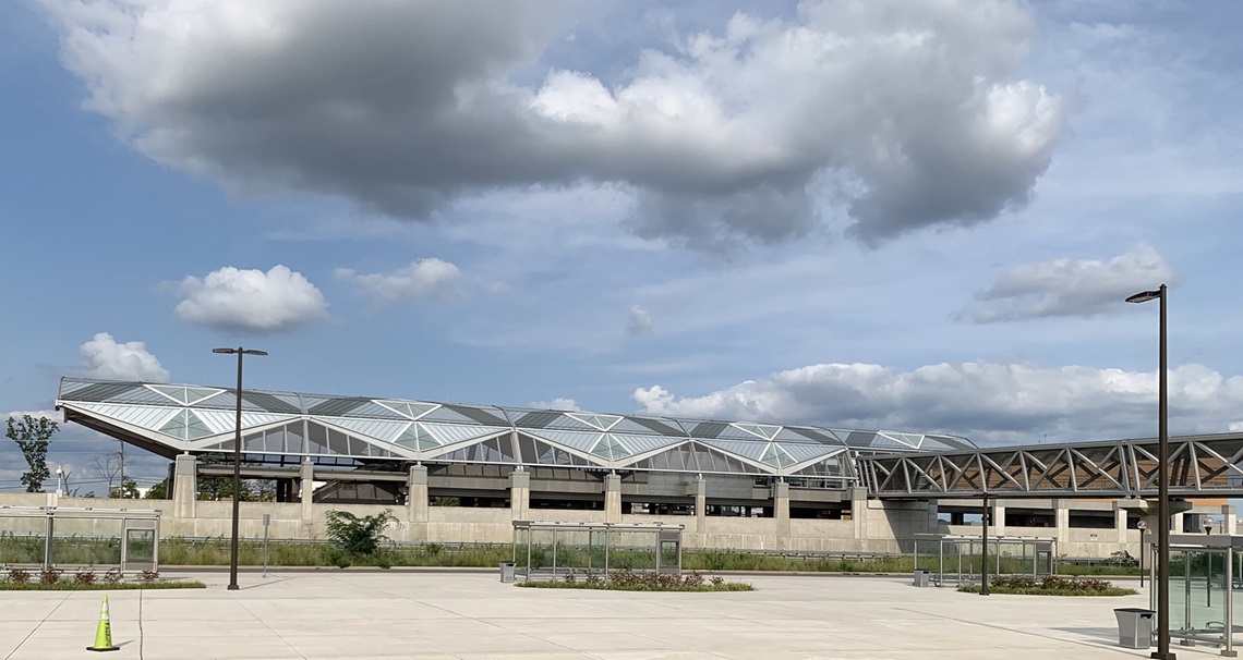 The Silver Line extends approximately 23 mi from the East Falls Church Station in Arlington, Virginia, to the Ashburn Station, shown here, in Loudoun County. (Image courtesy of Dulles Corridor Metrorail Project)