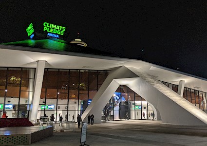 exterior at night. Image courtesy of Thornton Tomasetti