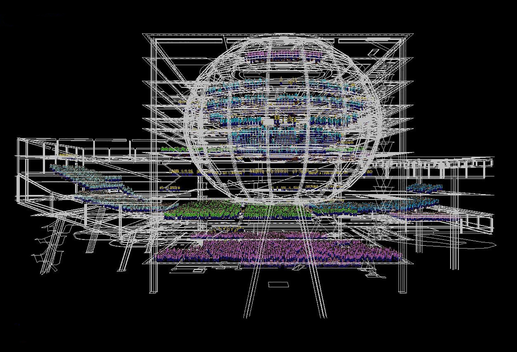 White image on a black background showing the evacuation analysis. 