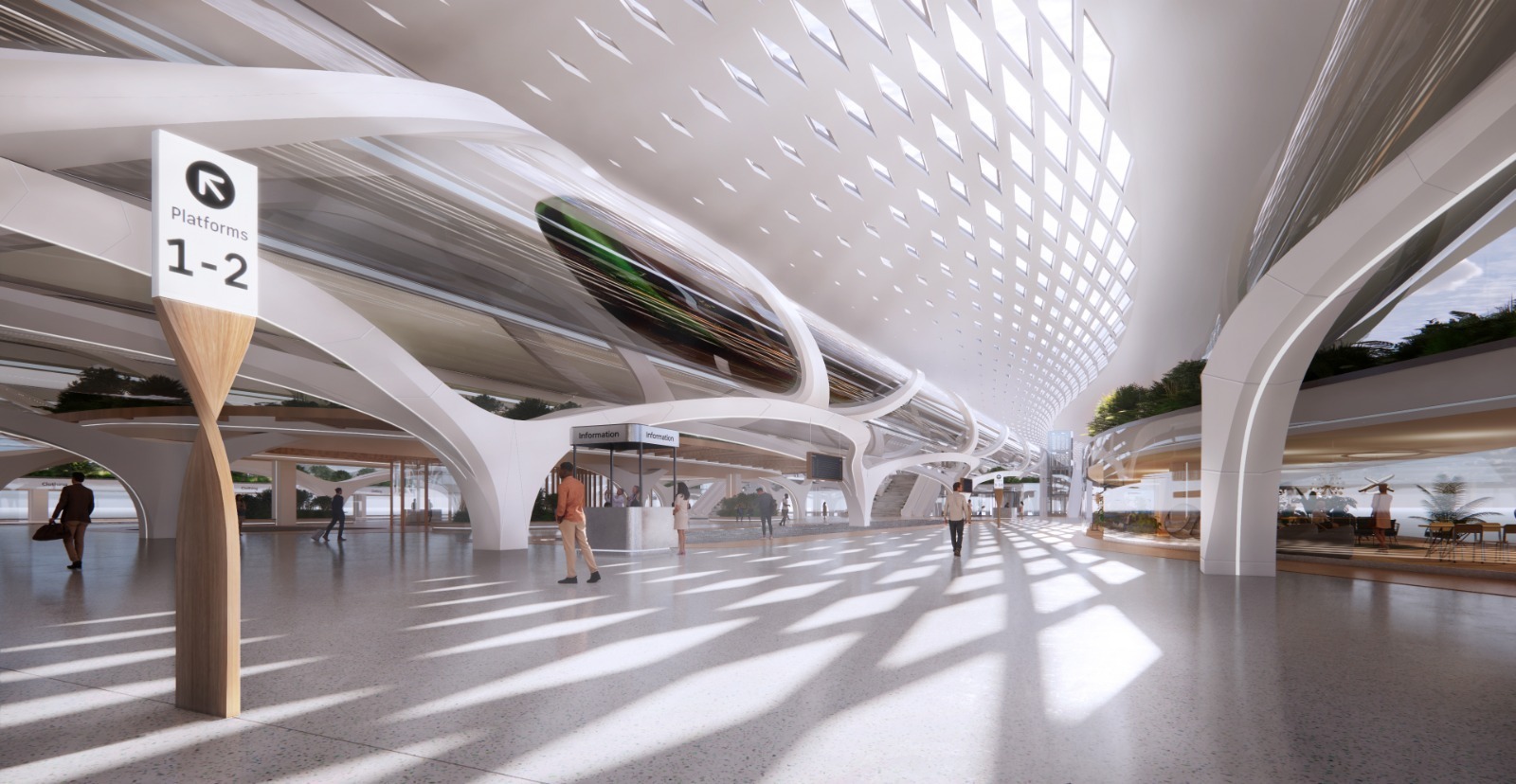 Creating a hyperloop infrastructure, including stations like the one imagined above, would have significant impact on the areas surrounding them. (Image courtesy of Delft Hyperloop)