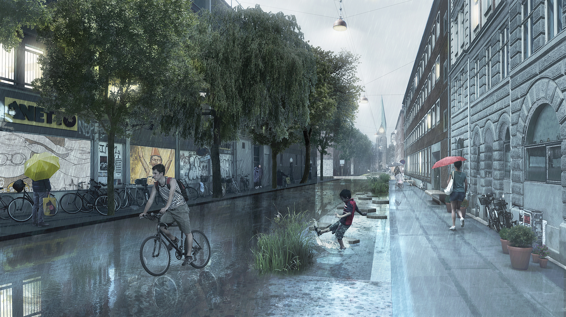 Korsgade street during rainfall. (Image by © Beauty and the Bit, courtesy of SLA)