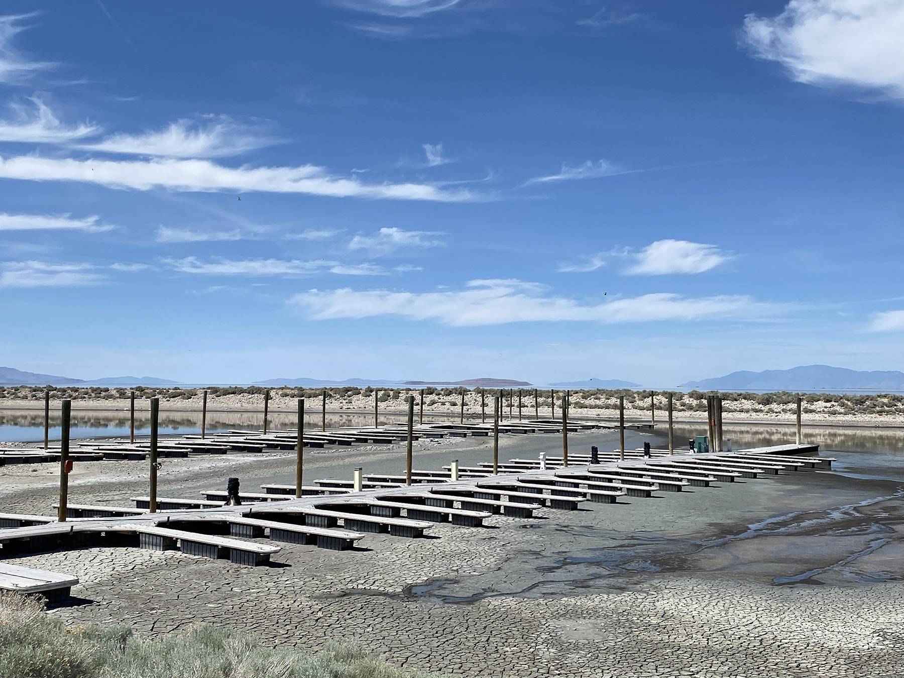 Low water levels in the Great Salt Lake have rendered the marina on Antelope Island unusable for three years. (Image courtesy of Utah Department of Natural Resources)