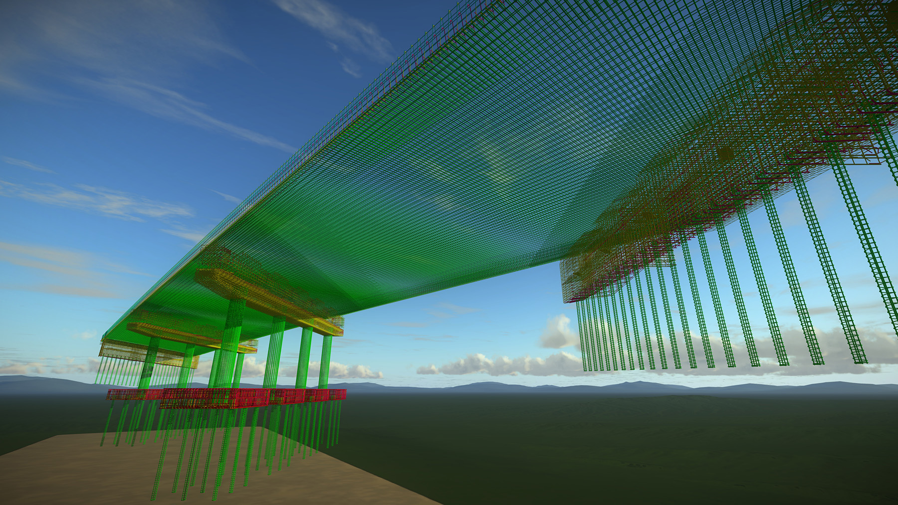 3D Multicolored visualization model of a section of a bridge.