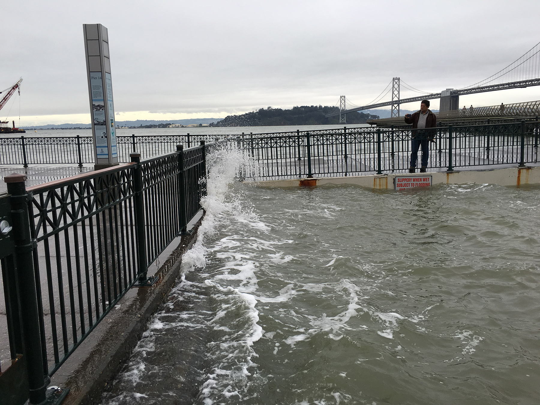 Coastal flooding events like this 2016 king tide in San Francisco are likely to become more frequent in the coming decades as sea levels rise. (Image courtesy of Chris Martin, Flickr, CC 2.0)