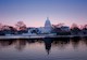Photo shows the back of the U.S. Capitol building at dusk.