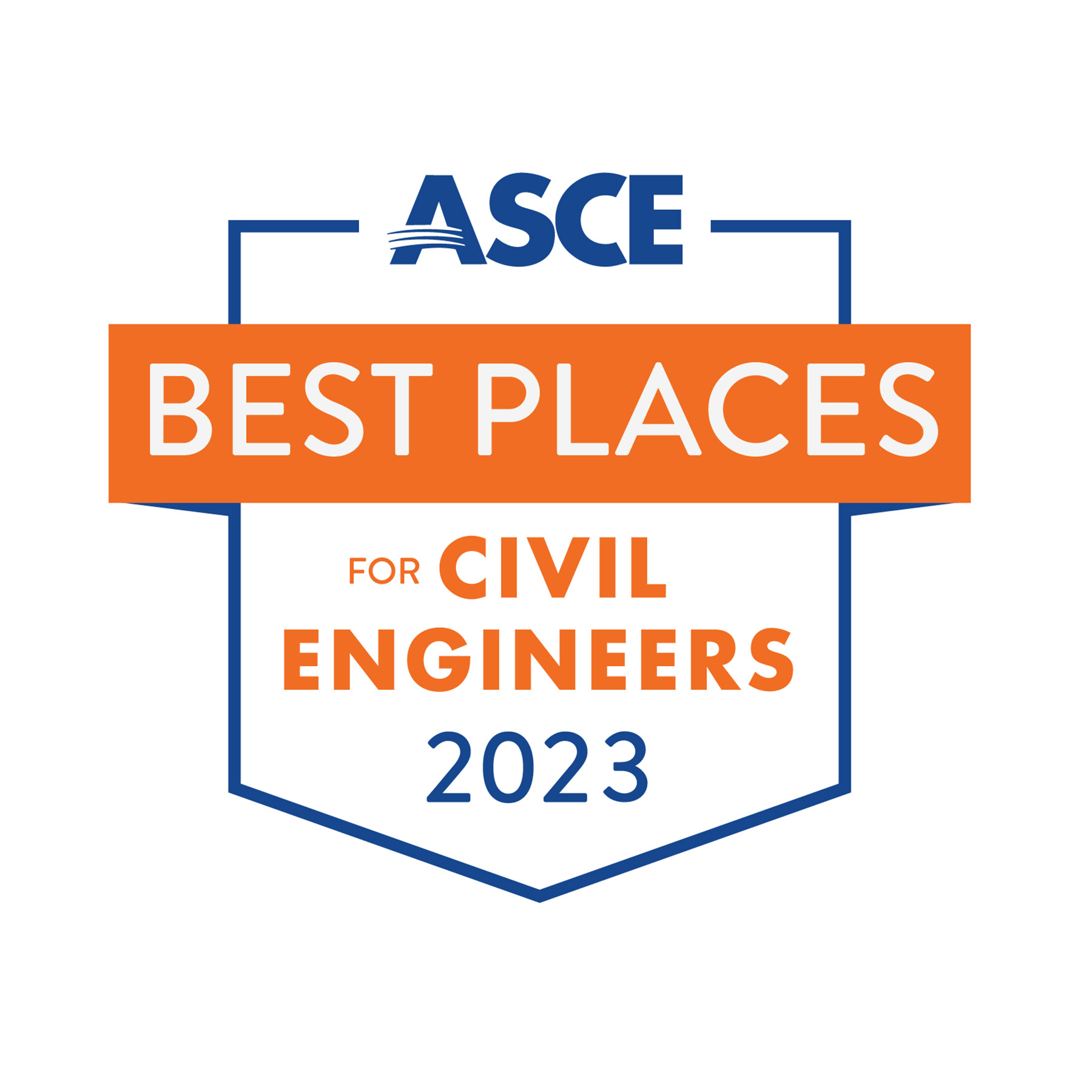 Four-sided image shows the logo for ASCE best places for civil engineers 2023.