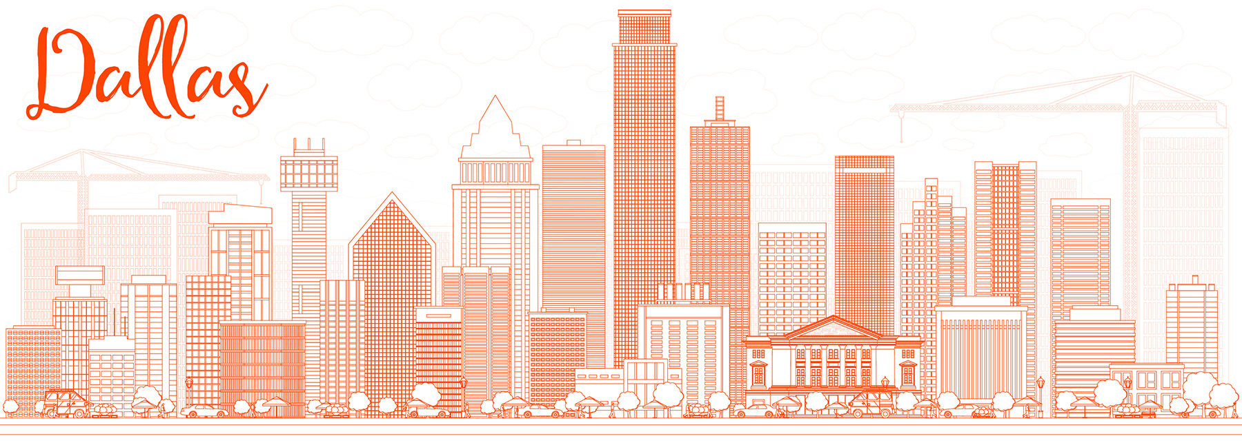 Image shows the Dallas skyline as a drawing.