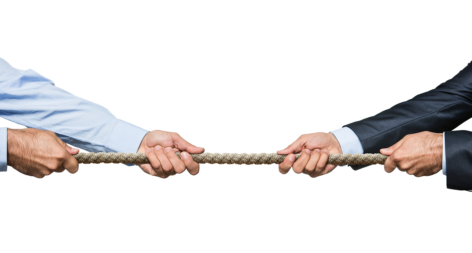Image shows two pairs of hands tugging on opposite ends of a rope.