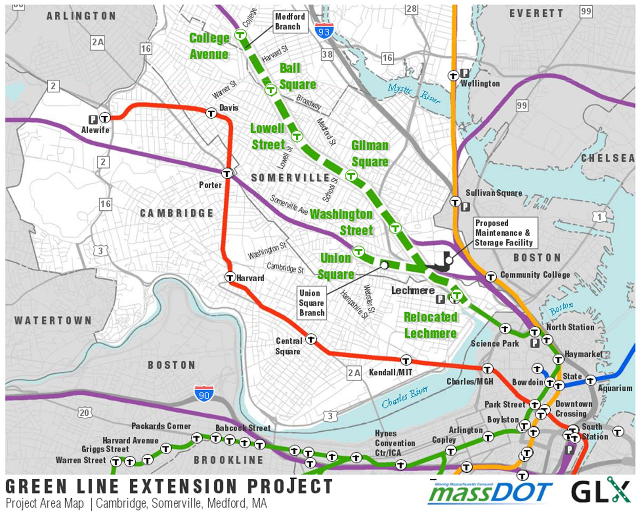 The project area of the Green Line Extension (Courtesy of City of Somerville)
