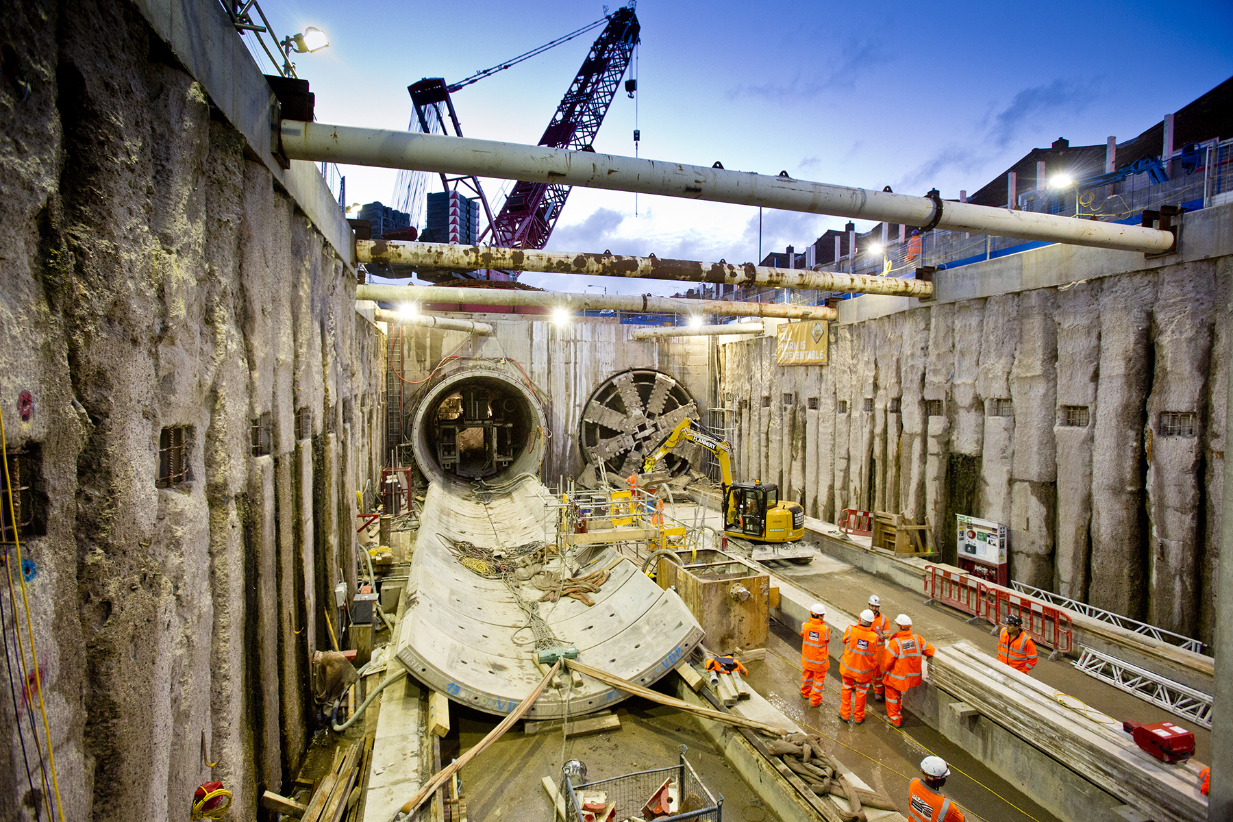 A tunneling machine breaks through at the Victoria Dock Portal, near the banks of the River Thames. (Image courtesy of Transport for London)