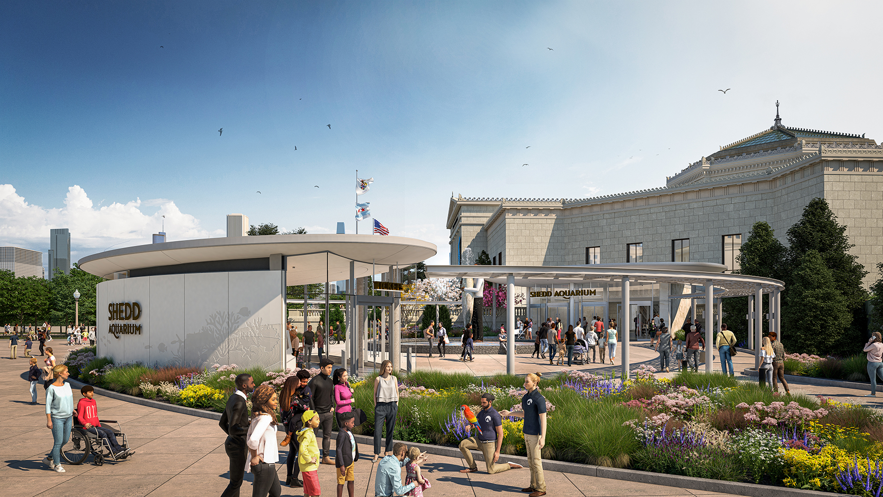 Enhanced welcome plaza and gardens (Rendering © Shedd Aquarium)