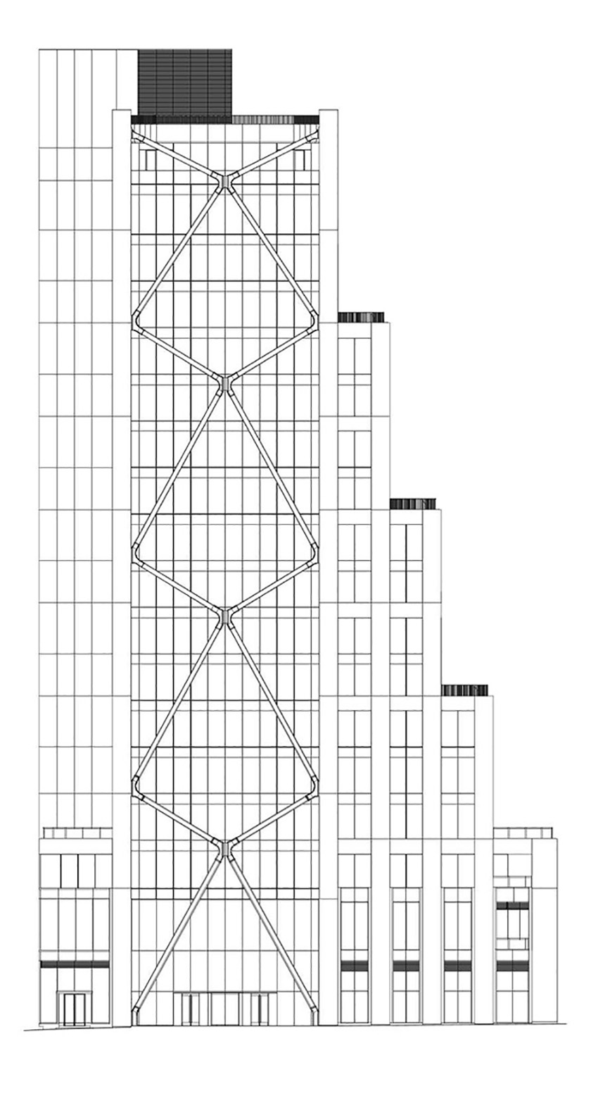 A building elevation is shown. 