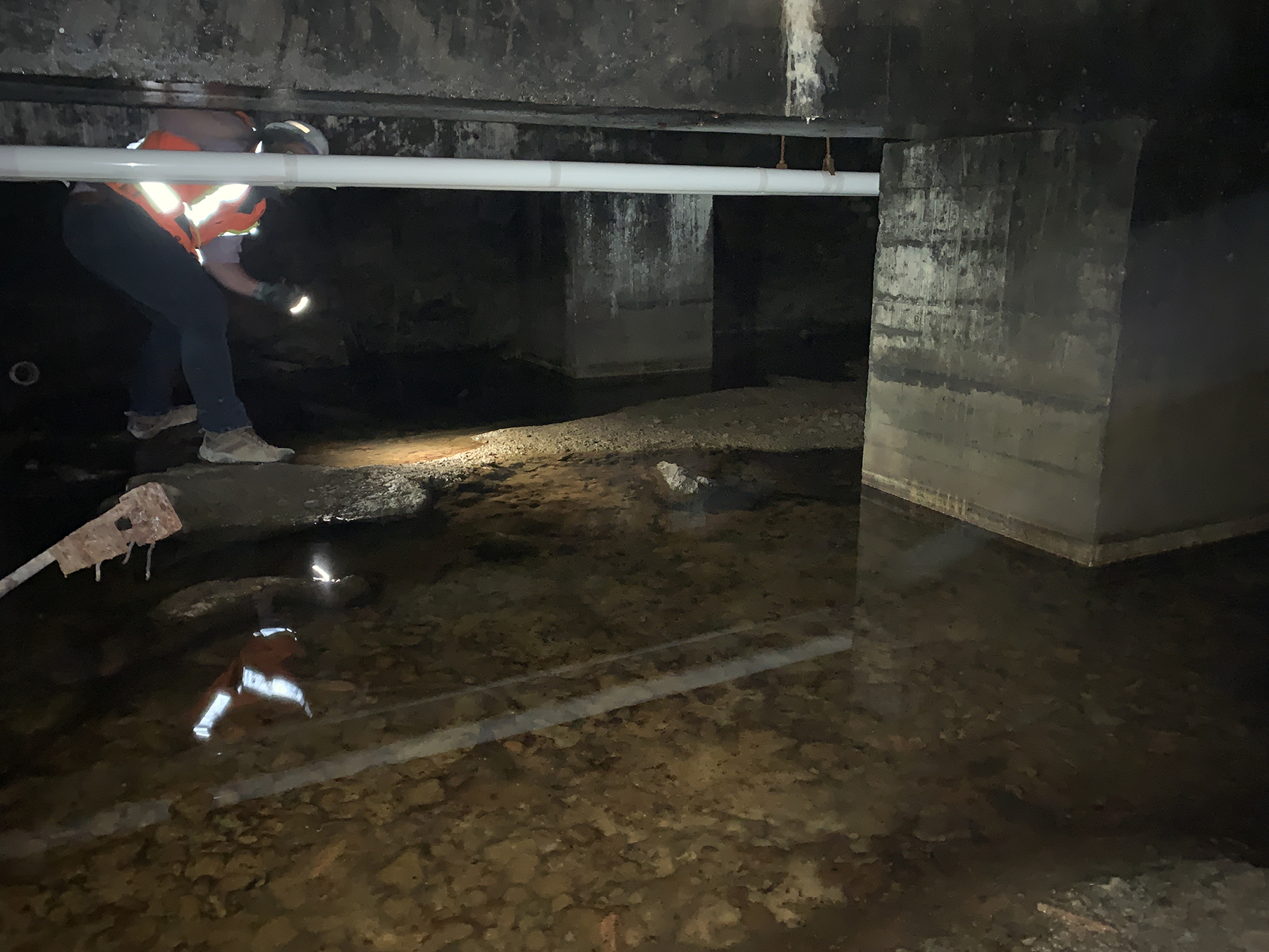 The unusual cavelike structure, dubbed the “void,” found beneath the water treatment plant. (Image courtesy of WSP Canada Inc.) 