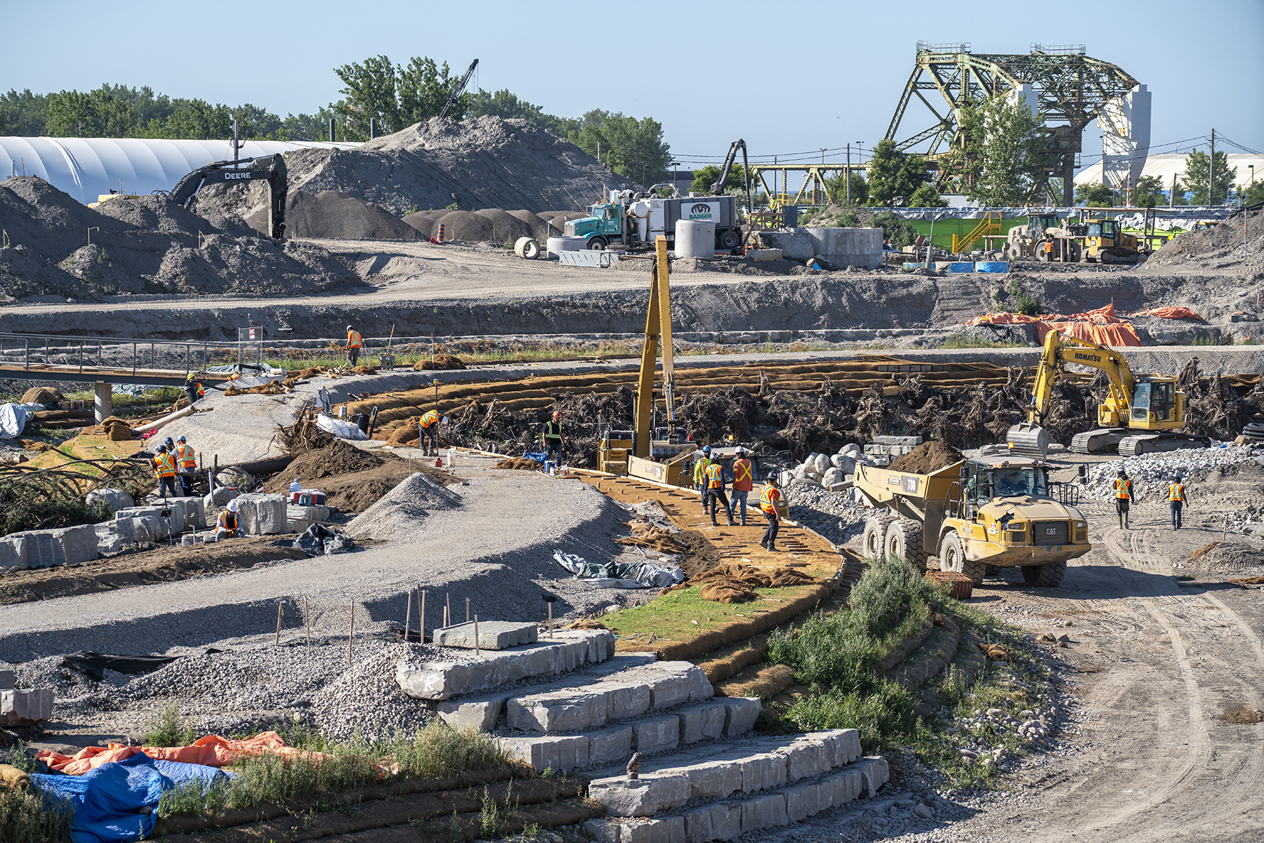 Construction of the naturalized river channel in July 2022. (Image courtesy of Waterfront Toronto/Vid Ingelevics/Ryan Walker)