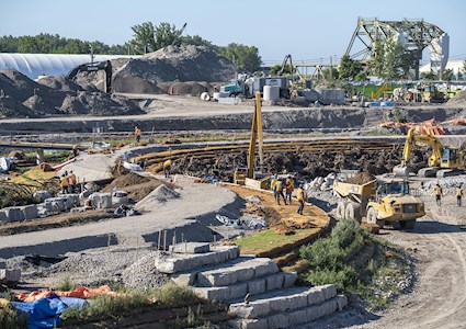 Construction of the naturalized river channel in July 2022. (Image courtesy of Waterfront Toronto/Vid Ingelevics/Ryan Walker)