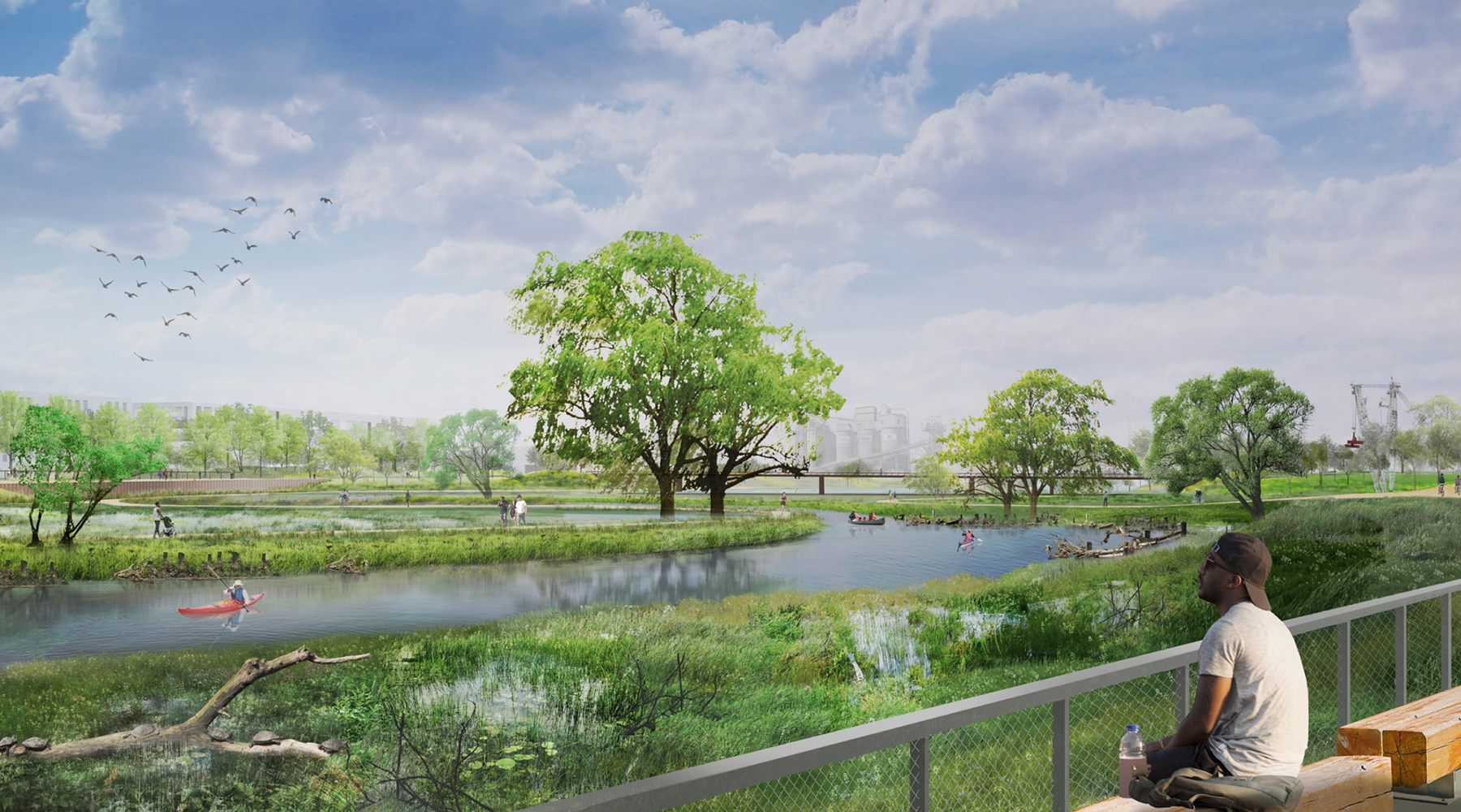This rendering depicts the finished River Valley Park North. (Image courtesy of Waterfront Toronto)