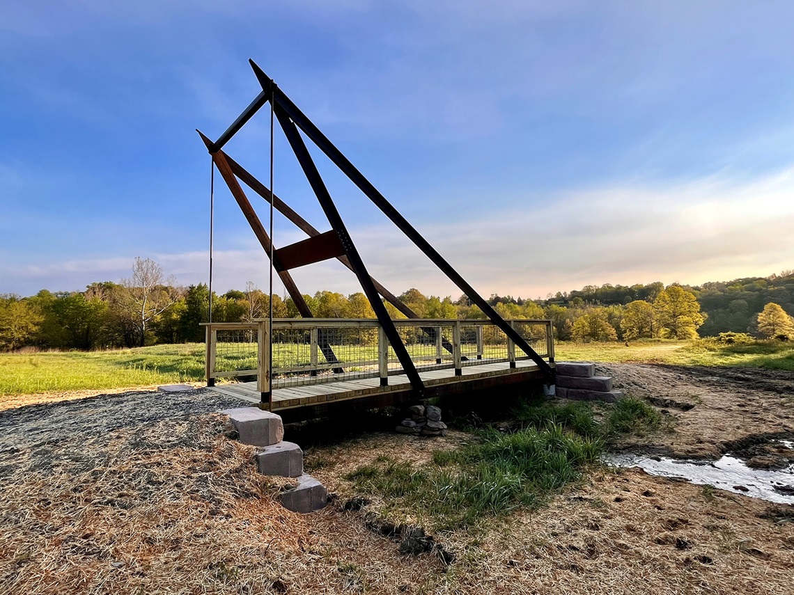The asymmetric, slanting frame represents a stylized letter A for Army.  (Photograph courtesy of Open Space Institute)