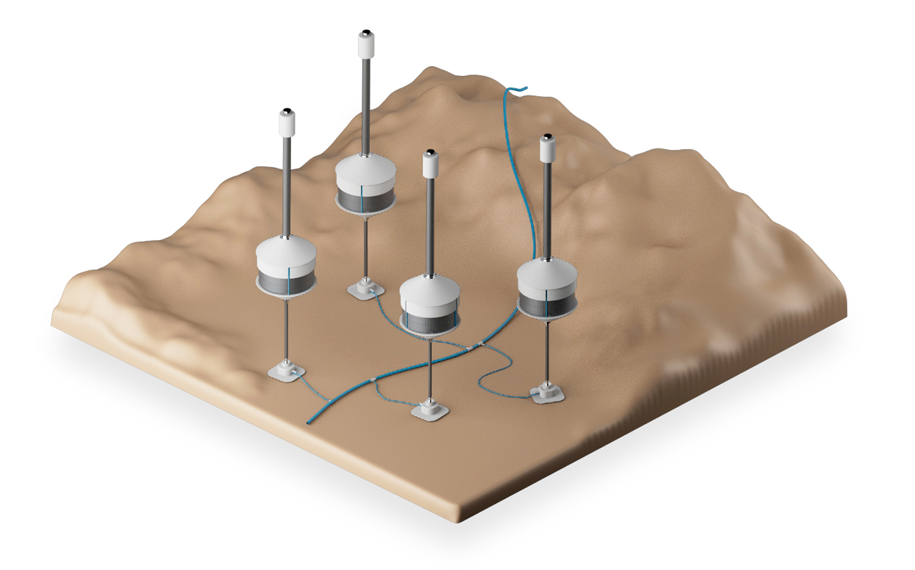 Multiple OceanWell desalination units can be linked together and discharge to the same pipeline that conveys treated water to shore. (Image courtesy of OceanWell)