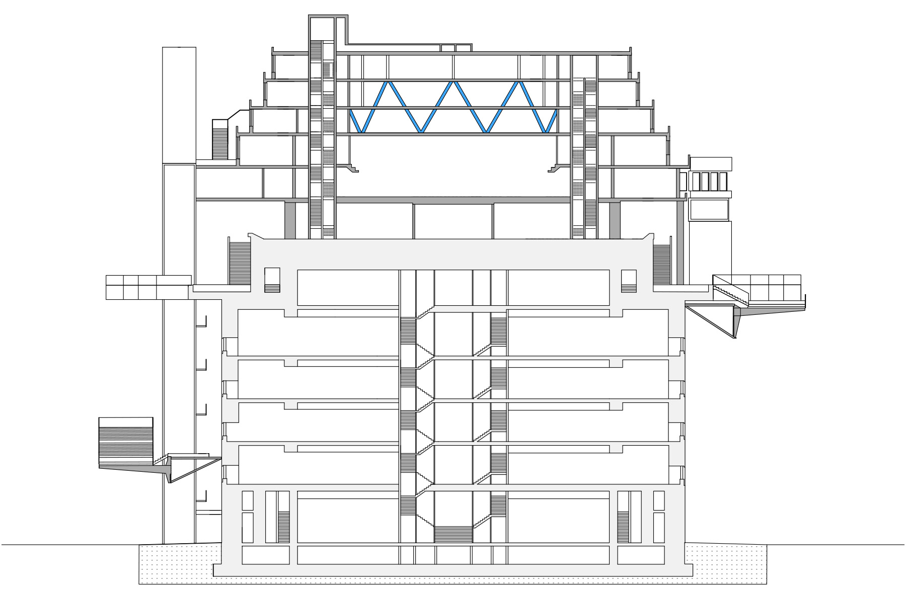 The drawing shows a cutaway view of the new interior levels of the bunker. 