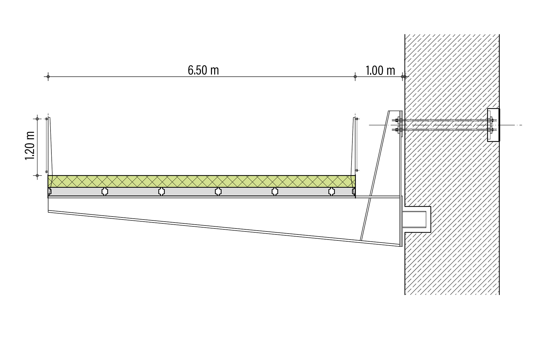 The drawing shows a detail of how the ramp is attached to the concrete walls. 