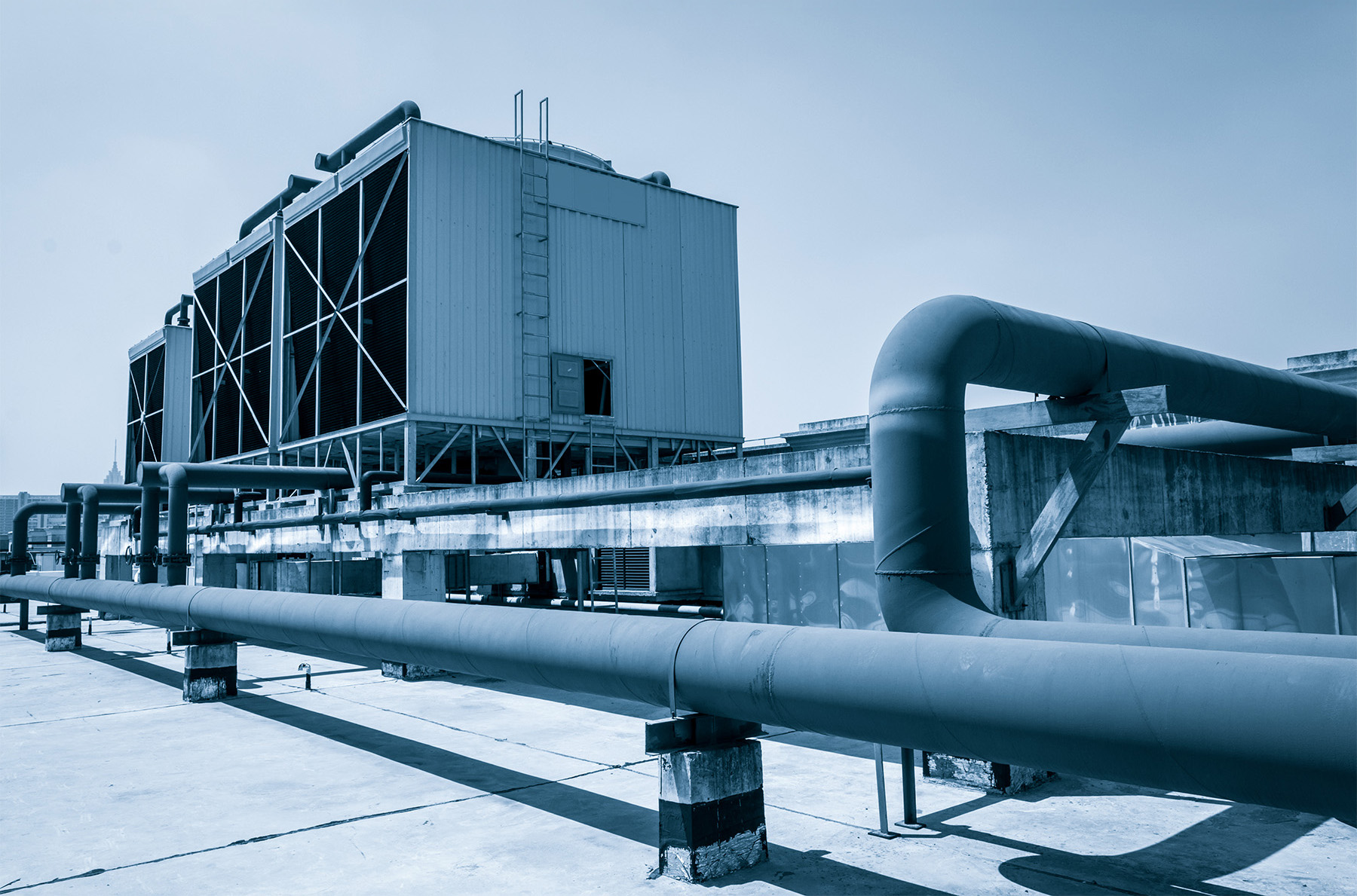 Enormous pipes lead into and out of the data center. 