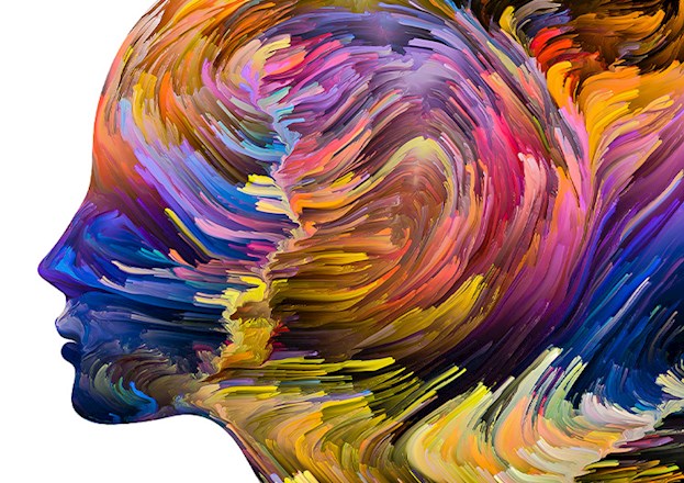 Illustration shows a face in profile covered in different colors.