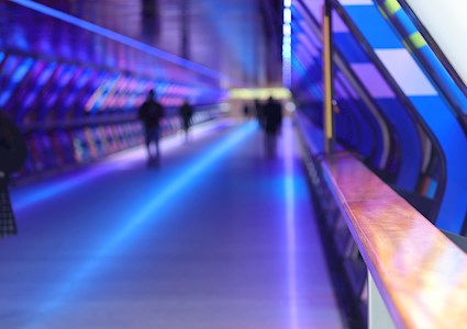 The headline helps to form the Elizabeth Line logo in a blurred view of a tunnel.
