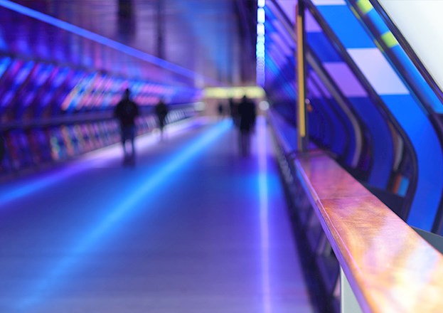 The headline helps to form the Elizabeth Line logo in a blurred view of a tunnel.