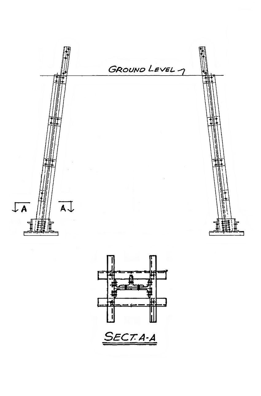 The drawing shows a grillage foundation, which is essentially an extension of the tower’s legs.