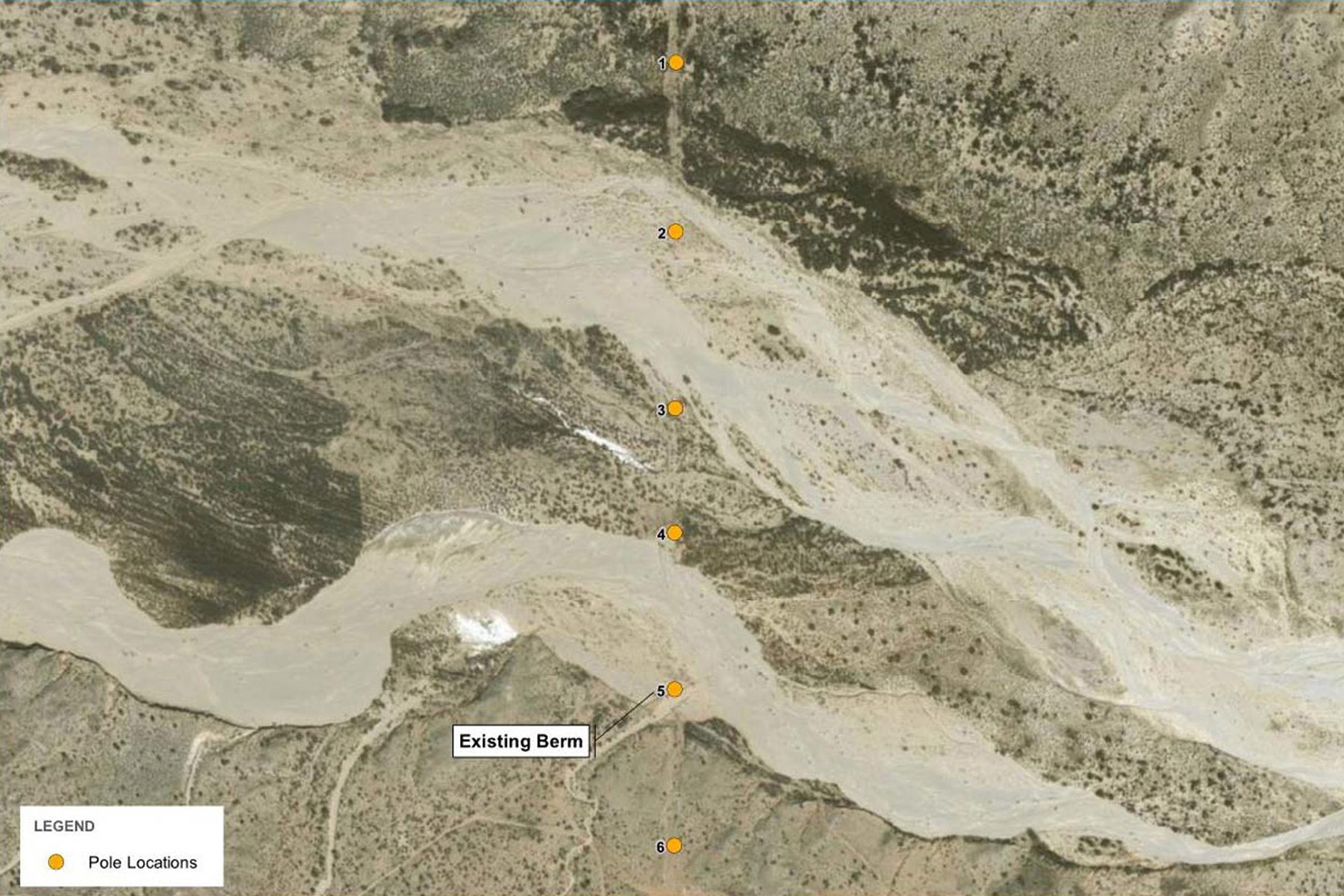 Image shows the site plan of seasonal washouts for a river in New Mexico.