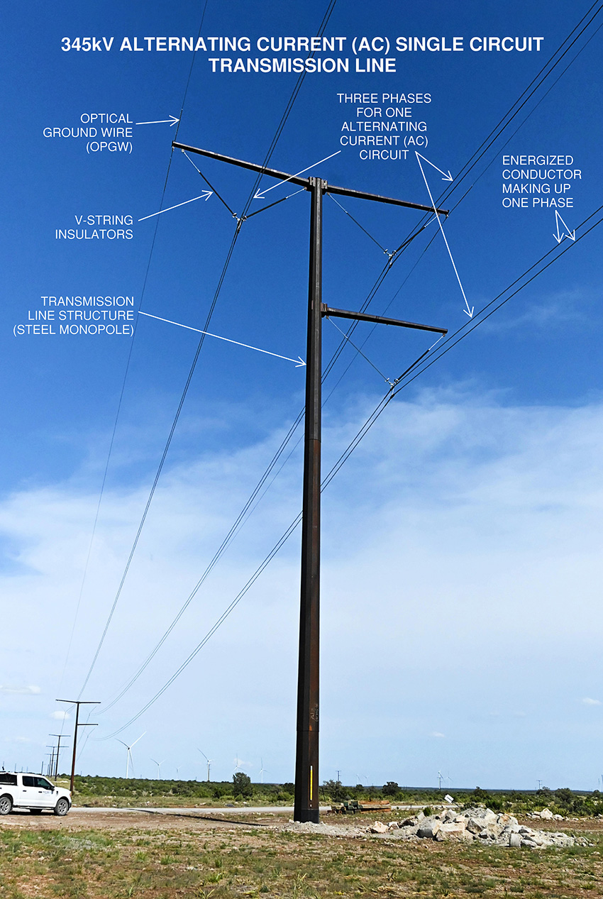 Photo shows a steel monopole sent in a near-desert landscape. There is a white truck on the left. 