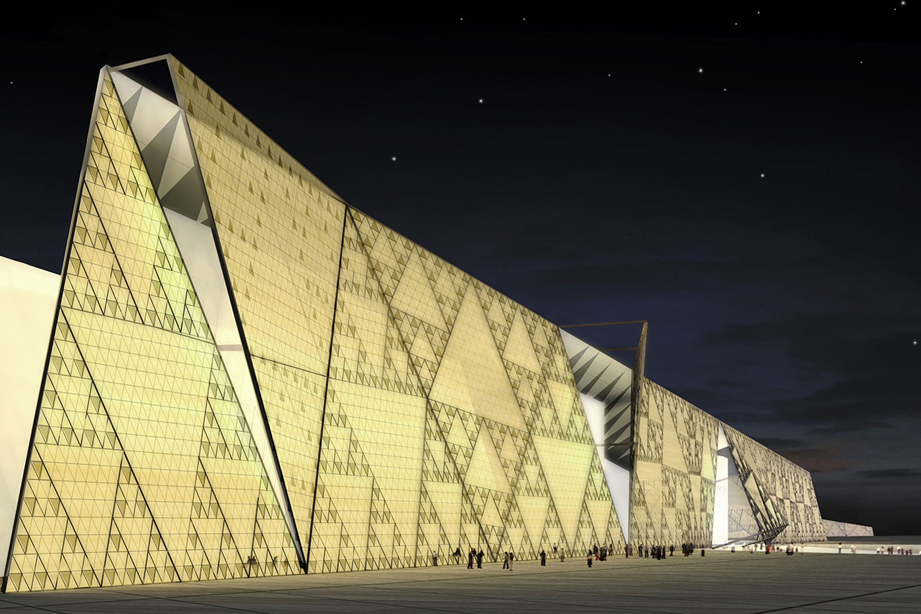 Rendering shows a translucent stone wall that would wrap around the east and north facades of a building.