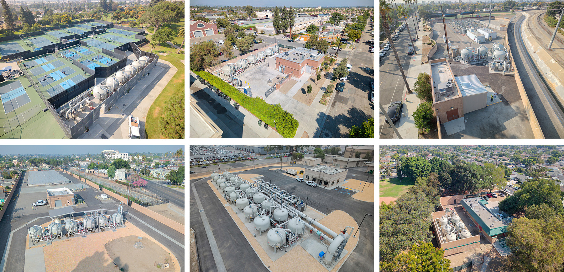 Six of the treatment plants are shown in aerial photos. 