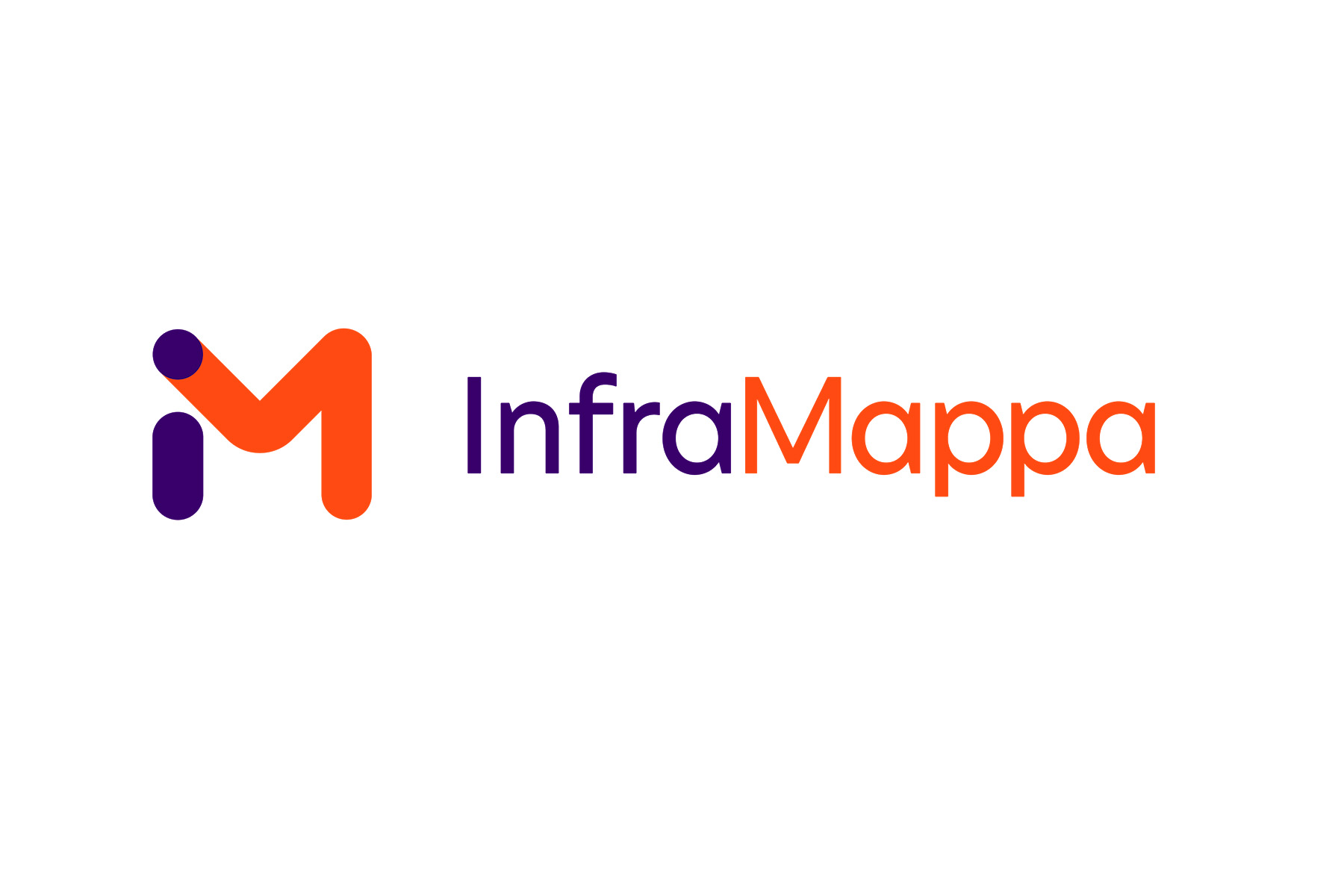 White background with the words InfraMappa in purple and orange. 