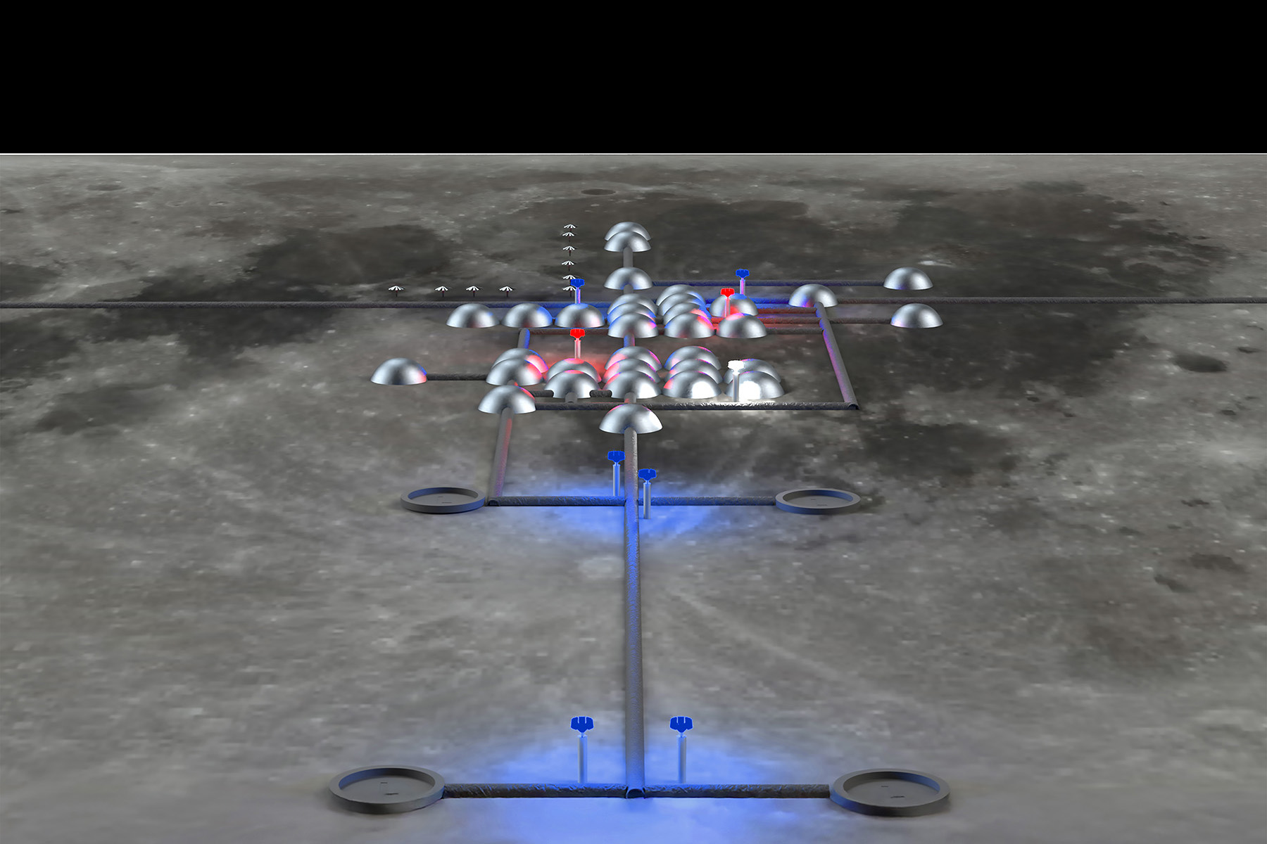 Image shows a series of silver domes connected by shafts. 