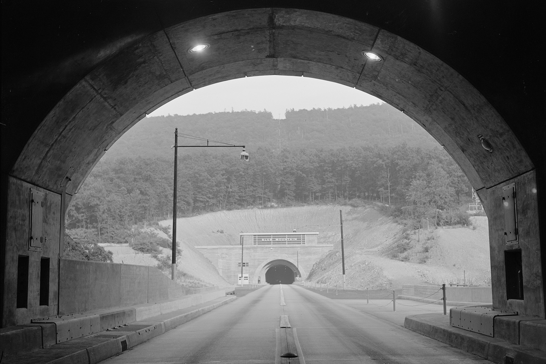 Image shows the entrance to the Blue Mountain tunnel on the Pennsylvania Turnpike. 