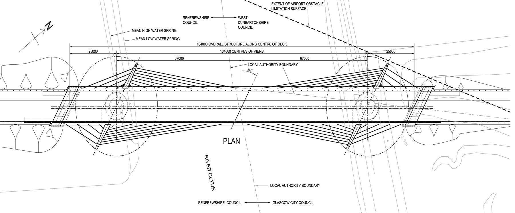 Image shows the specimen design plan for a swing bridge including all the measurements in millimeters.