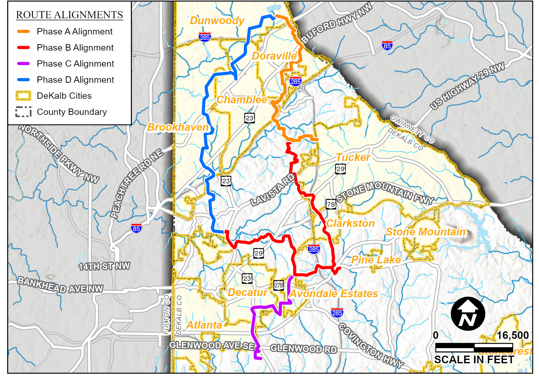 The image shows four alignments for a water main.